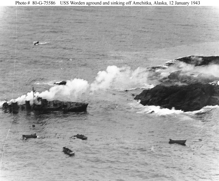 Worden sinking off Amchitka, Alaska, 12 January 1943