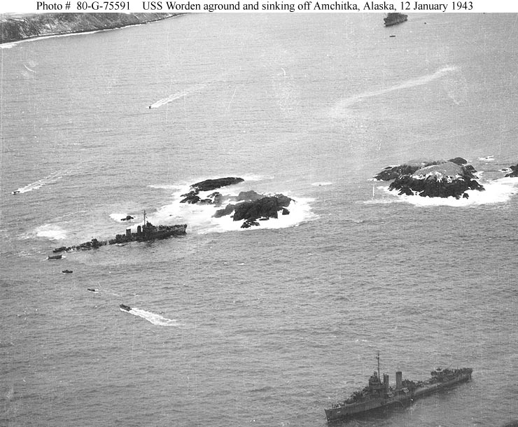 Worden sinking off Amchitka, Alaska, 12 January 1943